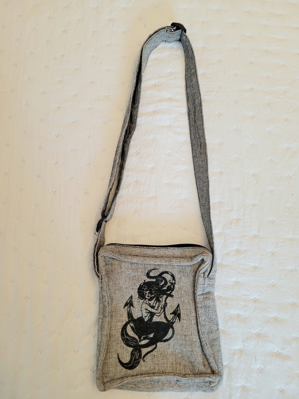 Gray Crossbody Bag with Mermaid Graphic - Unbranded